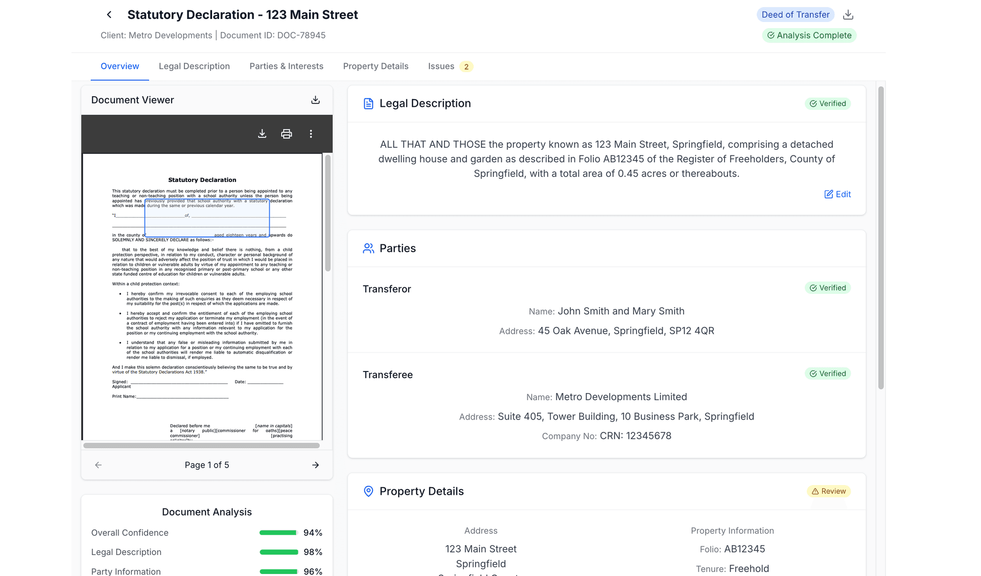 Document Analysis Screen